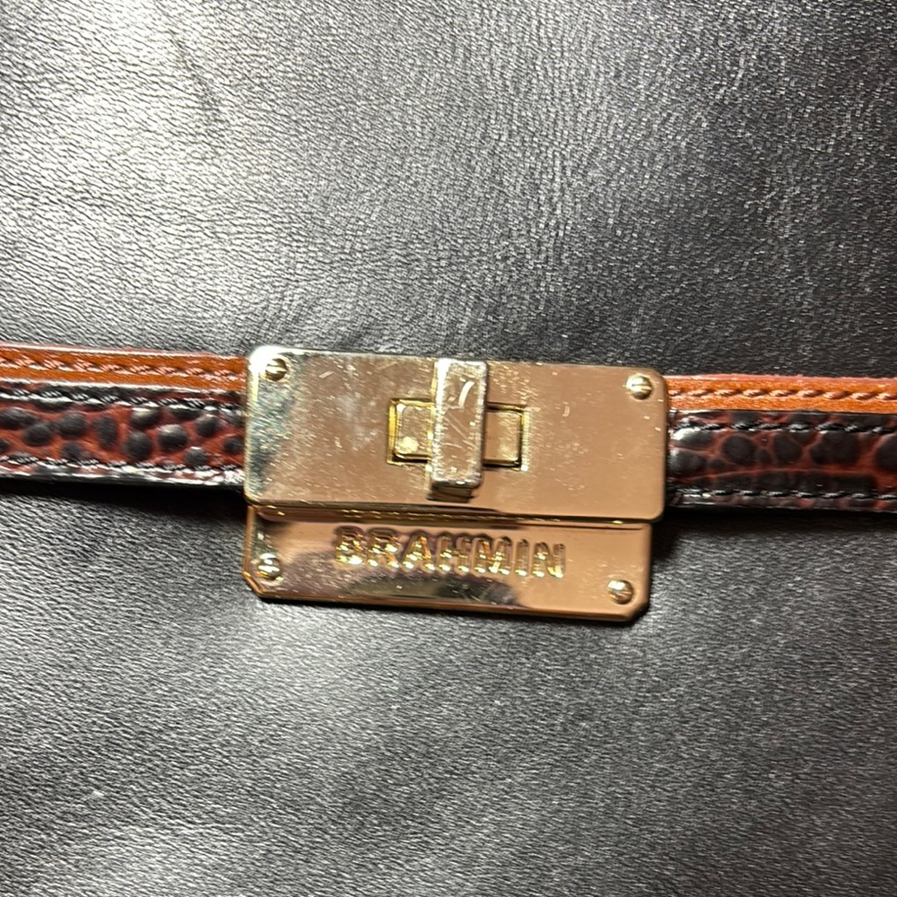 Brahmin Crossbody Bag Black Brown Tan Leather Gold Accents 8”Lx7”Hx1.5”D VGVC - Picture 3 of 17